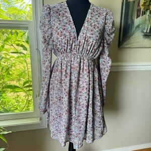 Floral‎ Puffed Long Sleeves  Mini Dress Size Small